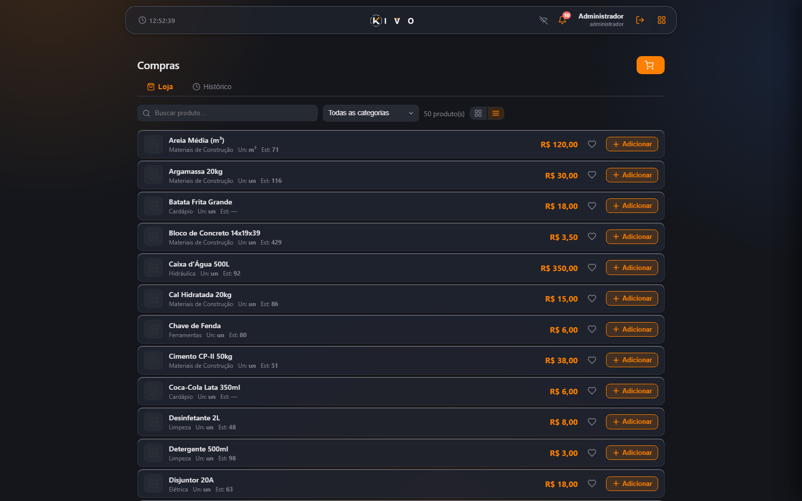 Compras do Kivo geradas a partir do XML da nota do fornecedor