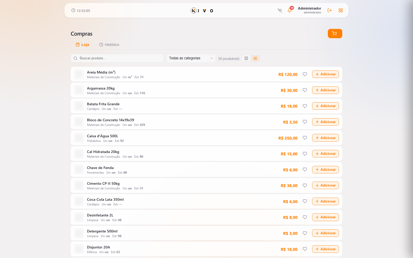 Compras do Kivo geradas a partir do XML da nota do fornecedor