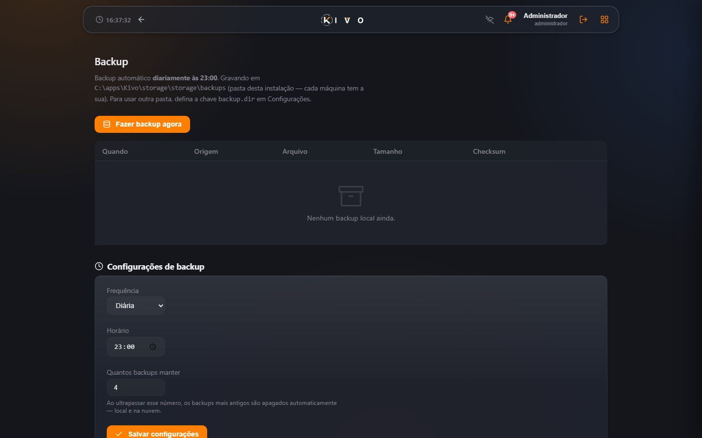 Backup — cópias local e na nuvem.