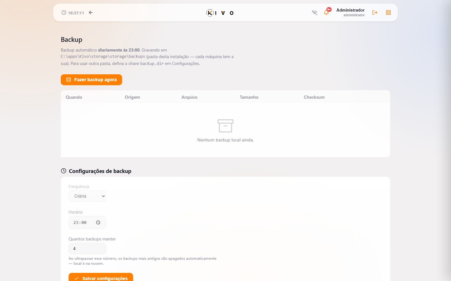 Backup — cópias local e na nuvem.