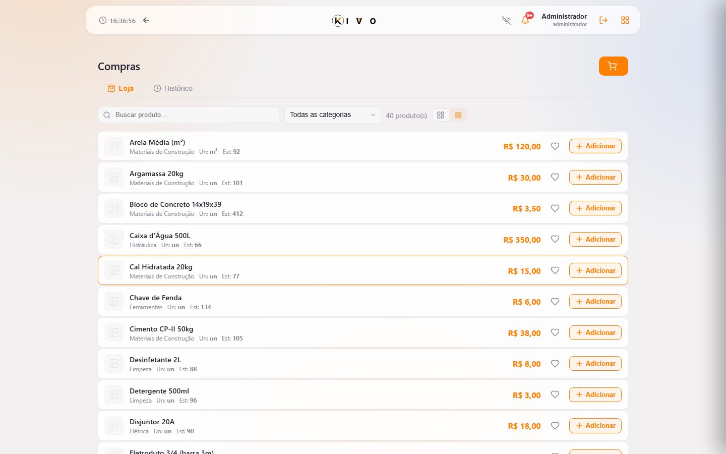 Compras — recebimento de mercadoria e custo.