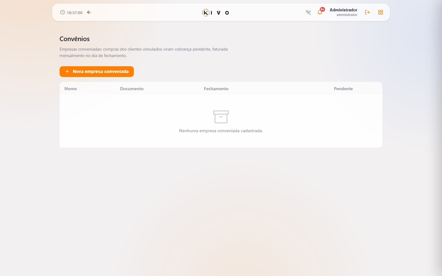 Convênios — cobranças pendentes e faturas.