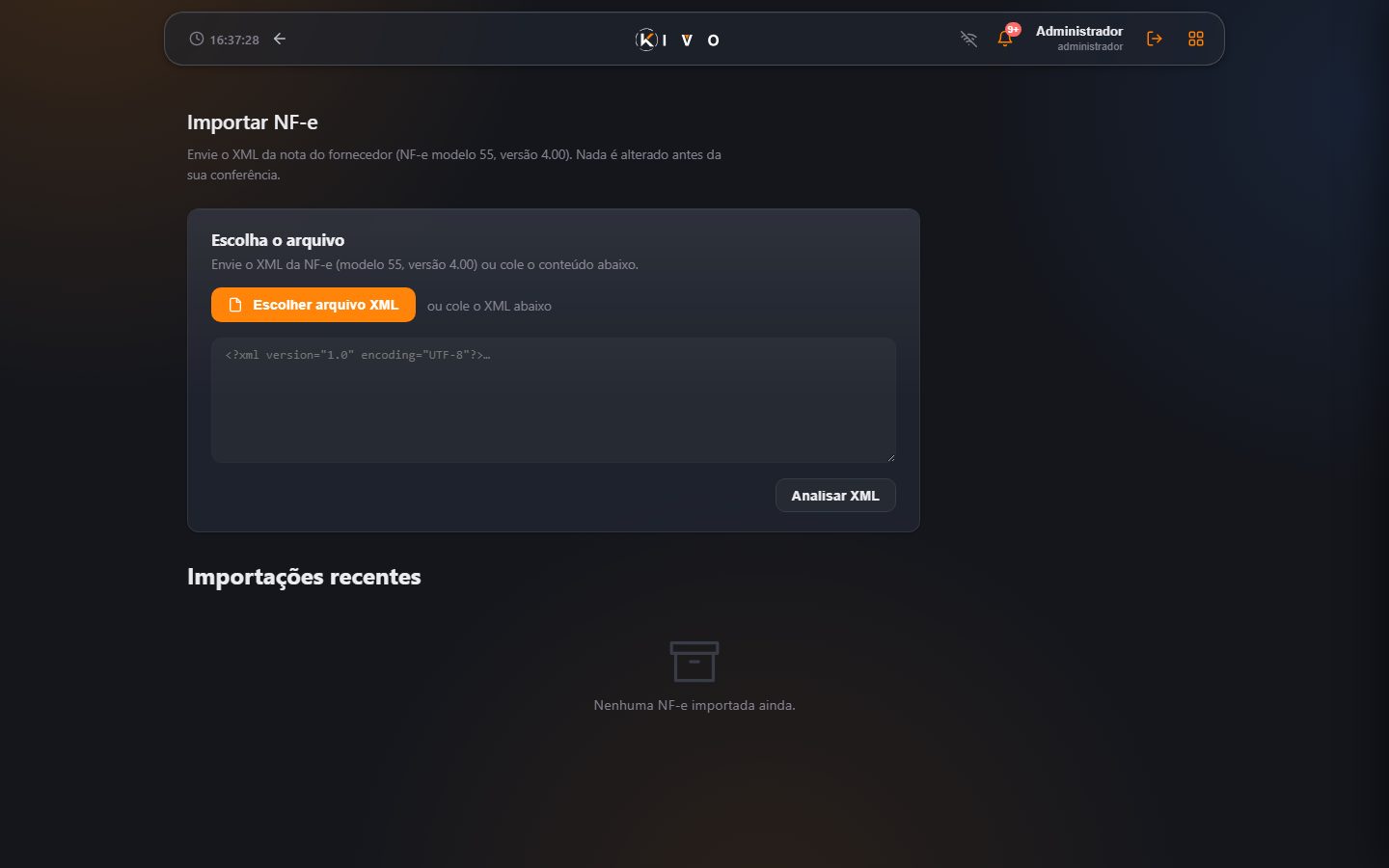 Importar NF-e — conferência da nota do fornecedor.