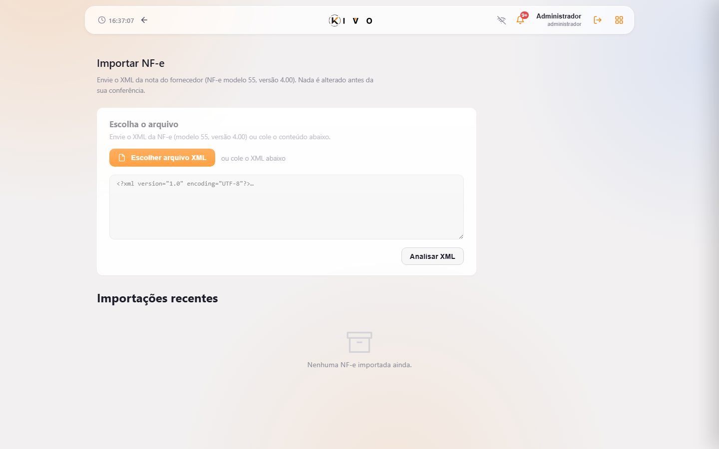 Importar NF-e — conferência da nota do fornecedor.