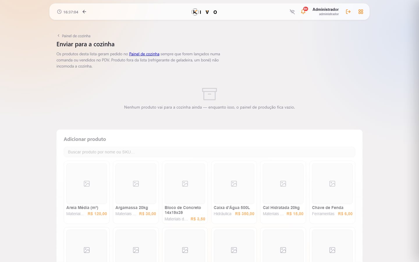 Roteamento — quais produtos vão para a cozinha.